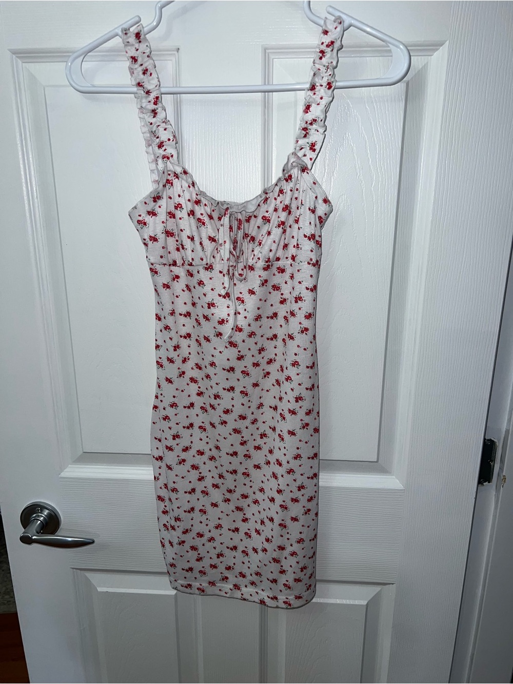 SHEIN White Sundress with Red Floral Print and Tie-Front